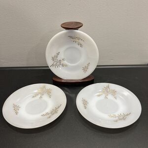 Federal Milk White Saucers Golden Glory Pattern Vintage Retired Lot of 3